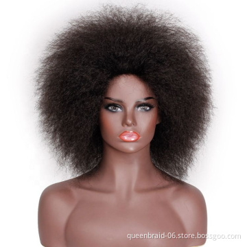 Hot Selling Short Black Afro Puff Kinky Curly Synthetic Hair Wigs For Black Women Kinky Curly Machine Made Synthetic Hair Wig